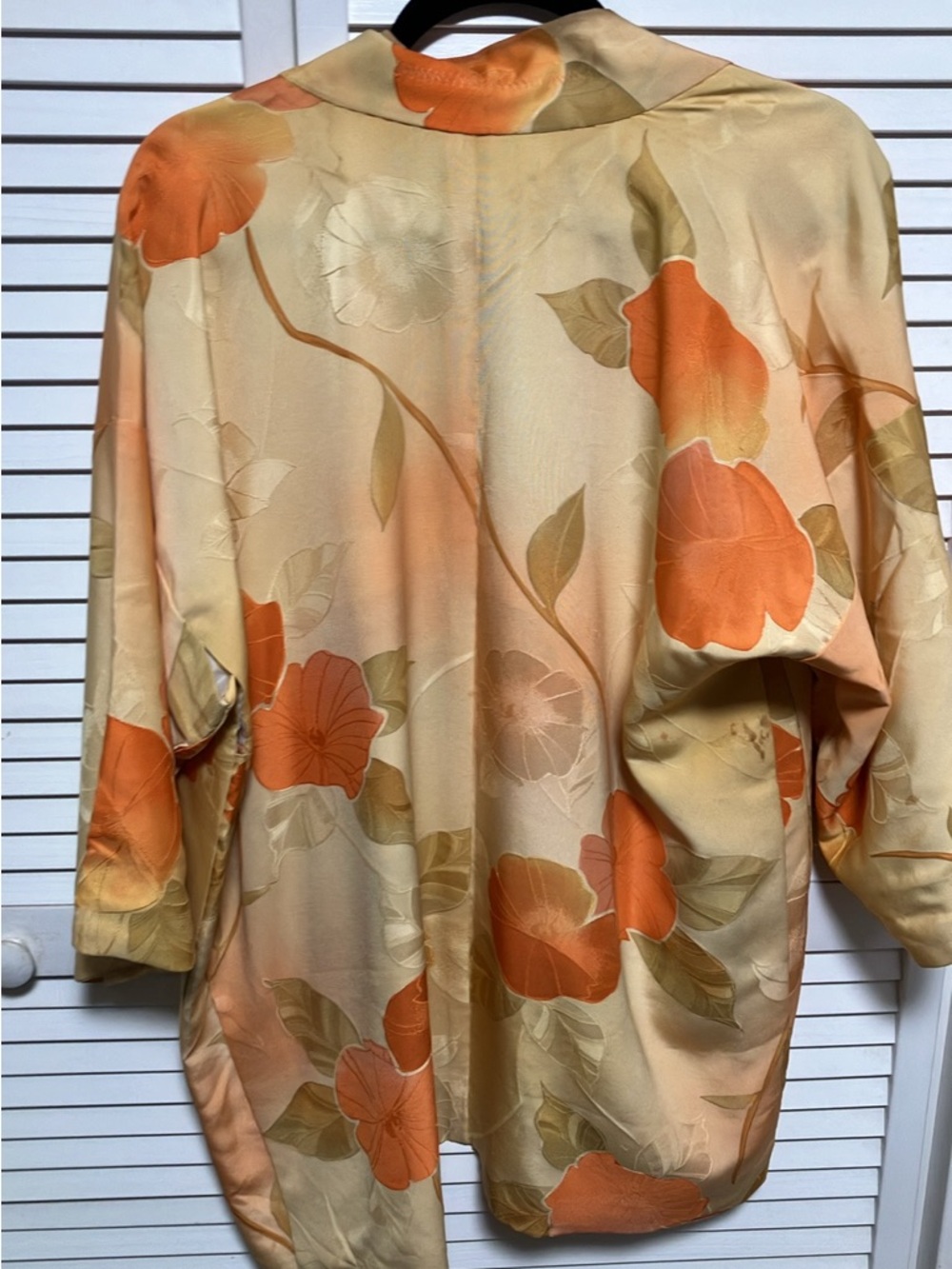Floral Satin Kimono Jacket in Orange and Cream